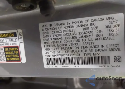 2017 Honda Cr-V Ex z USA, uszkodzony, nr VIN 2HKRW2H57HH628198